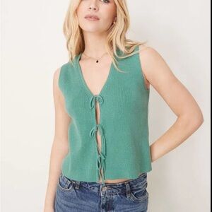 Abercrombie & Fitch Ribbed Tie-Front Tank in Teal Green